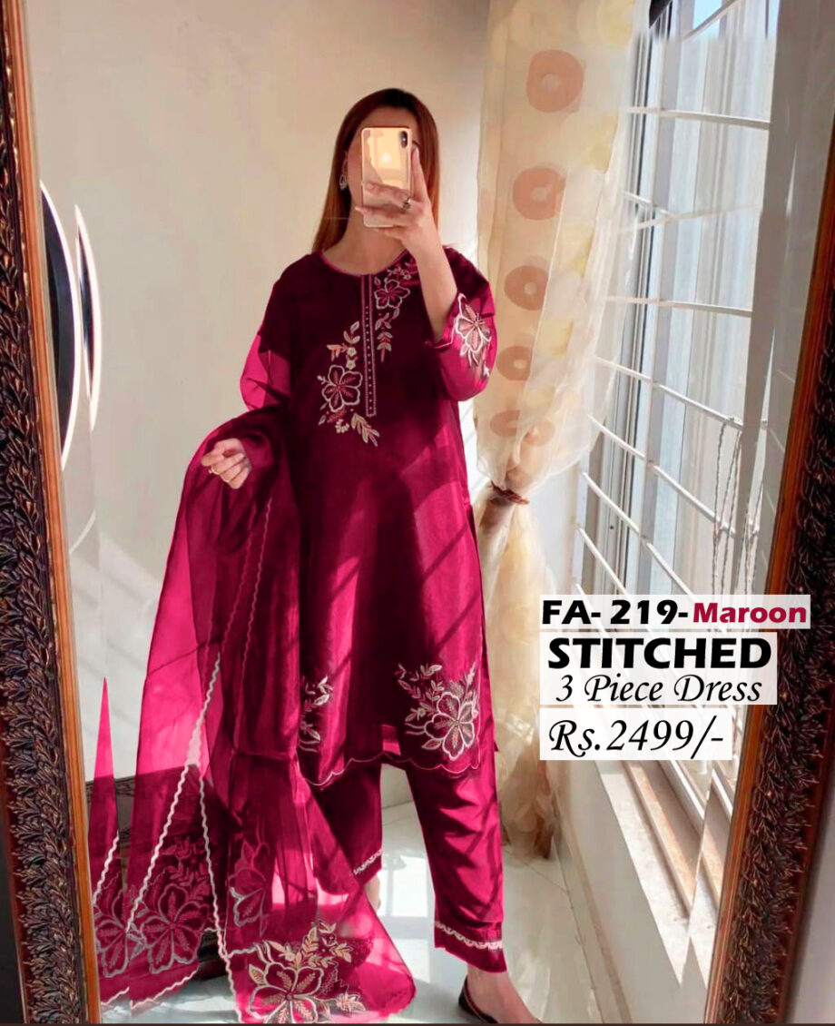 STITCHED 3 piece DRESS FA 219 Maroon