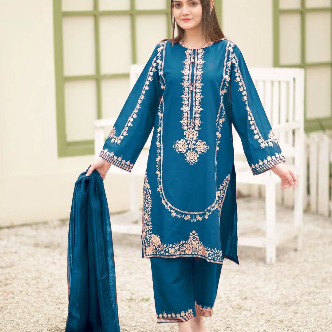 STITCHED 3 piece DRESS FA- 224 C-ferozi