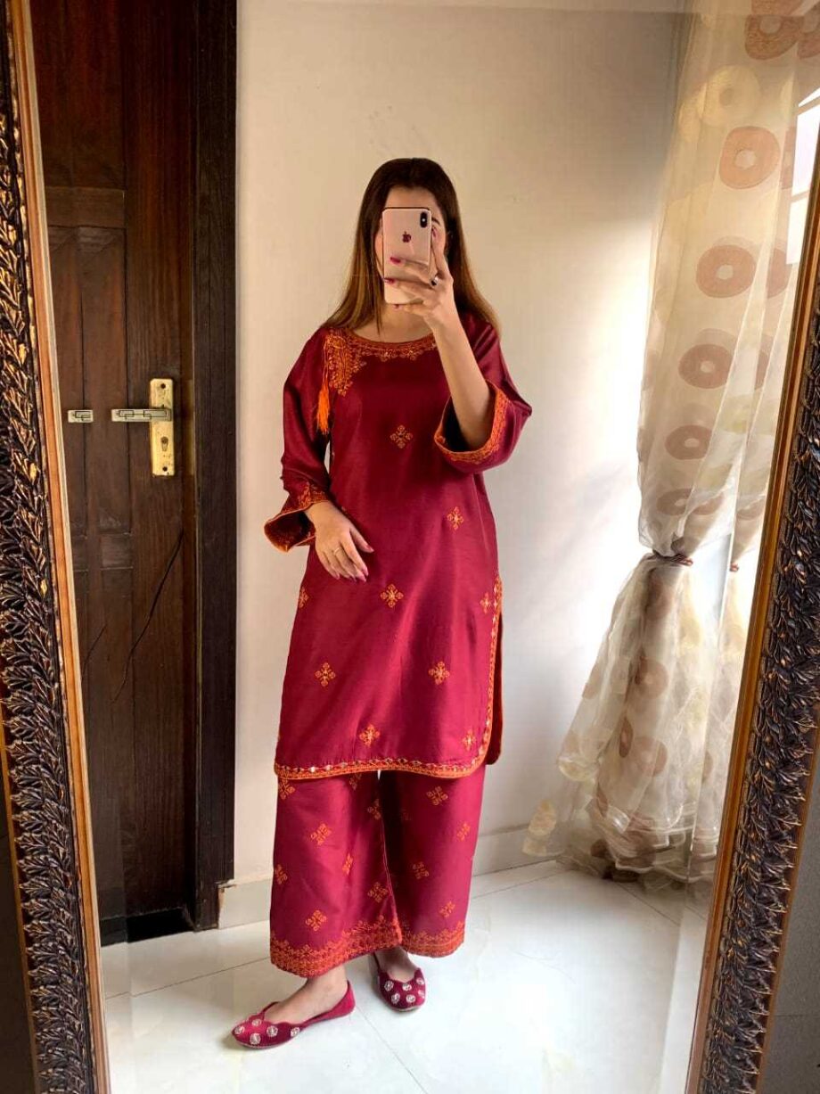 STITCHED 2 piece DRESS FA- 228 Red