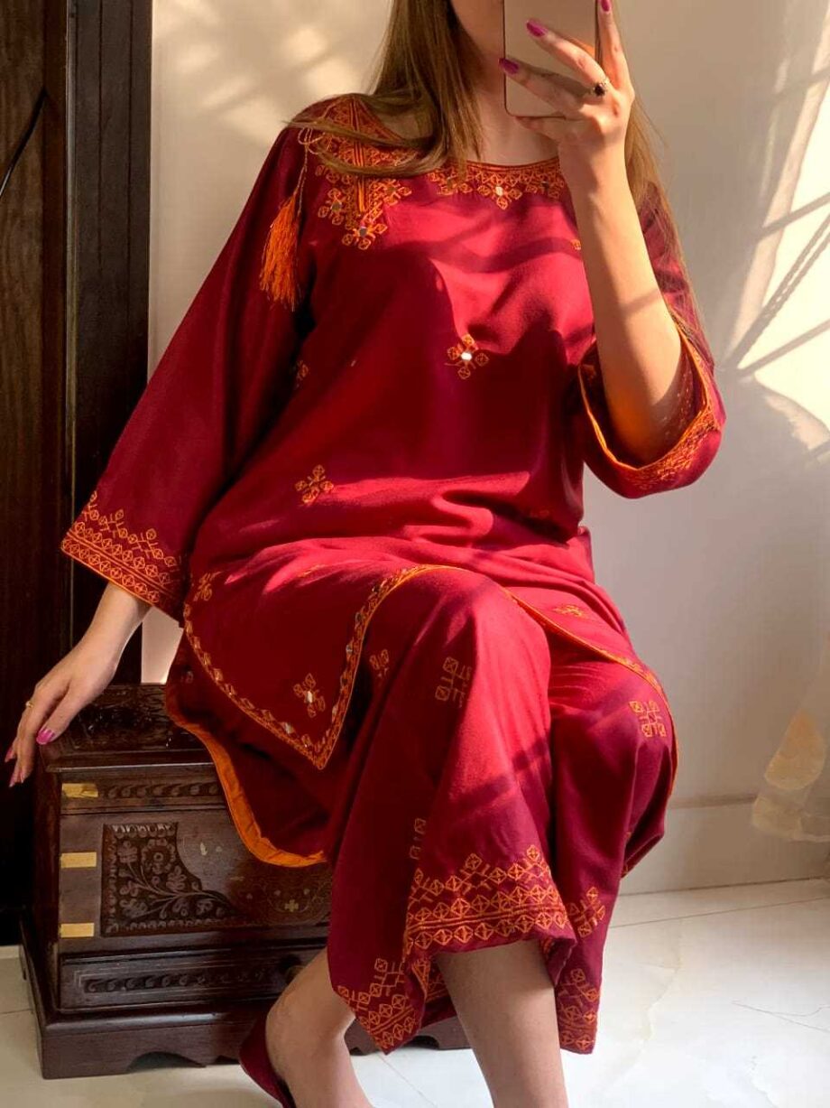 STITCHED 2 piece DRESS FA- 228 Red