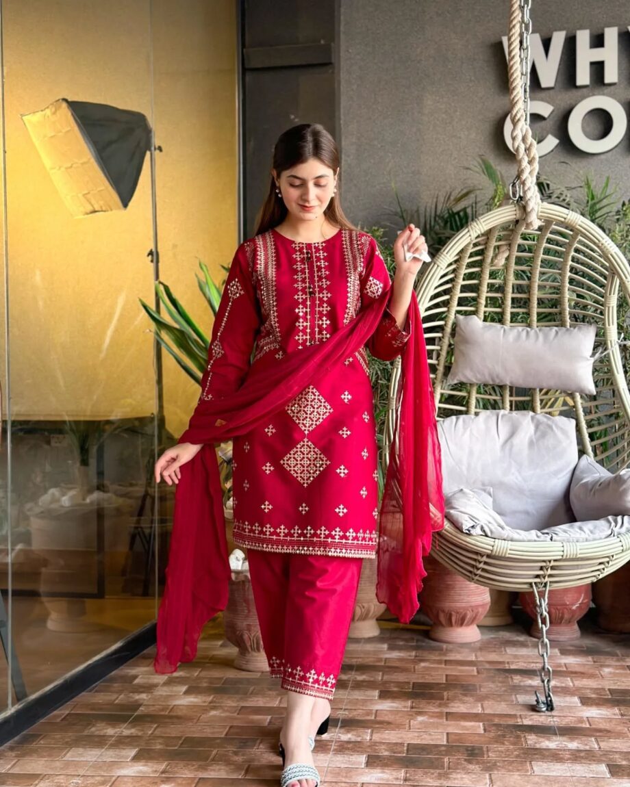 STITCHED 3 piece DRESS FA- 237 Red
